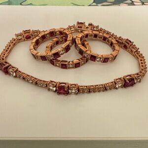 Rose Gold and Red Gemstone Bracelet & ring Set